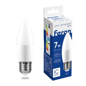 Лампа светодиодная Feron LB-97 Свеча E27 7W 175-265V 4000K, 25759