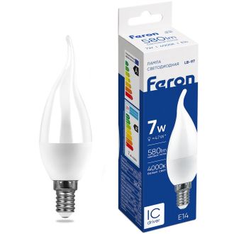 Лампа светодиодная Feron LB-97 Свеча на ветру E14 7W 175-265V 4000K, 25761