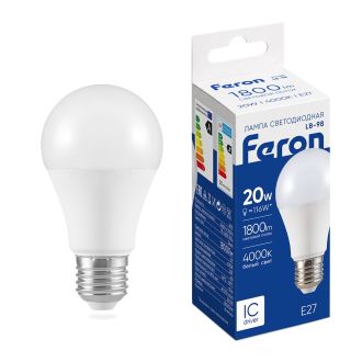 Лампа светодиодная Feron LB-98 Шар E27 20W 175-265V 4000K, 25788