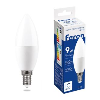 Лампа светодиодная Feron LB-570 Свеча E14 9W 175-265V 4000K, 25799