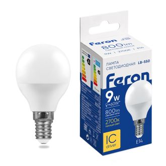 Лампа светодиодная Feron LB-550 Шарик E14 9W 175-265V 2700K, 25801