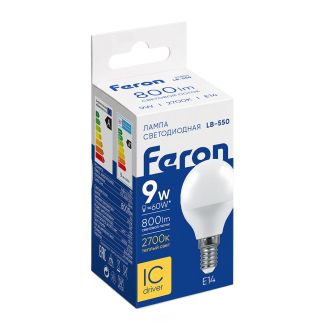 Лампа светодиодная Feron LB-550 Шарик E14 9W 175-265V 2700K, 25801