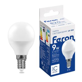 Лампа светодиодная Feron LB-550 Шарик E14 9W 175-265V 4000K, 25802