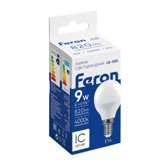Лампа светодиодная Feron LB-550 Шарик E14 9W 175-265V 4000K, 25802