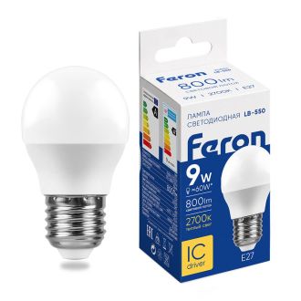 Лампа светодиодная Feron LB-550 Шарик E27 9W 175-265V 2700K, 25804