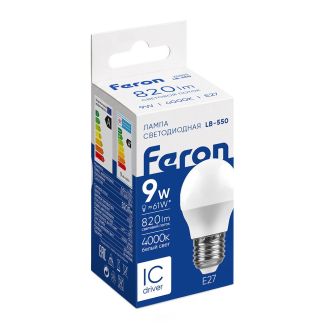 Лампа светодиодная Feron LB-550 Шарик E27 9W 175-265V 4000K, 25805