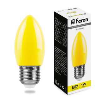 Лампа светодиодная Feron LB-376 свеча E27 1W желтый, 25927
