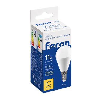 Лампа светодиодная Feron LB-750 Шарик E14 11W 175-265V 2700K, 25946