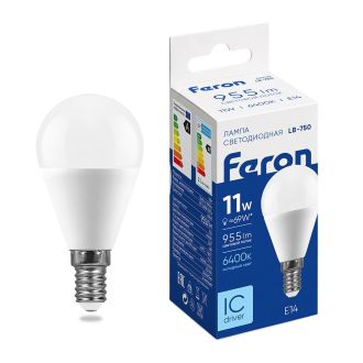 Лампа светодиодная Feron LB-750 Шарик E14 11W 175-265V 6400K, 25948
