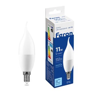 Лампа светодиодная Feron LB-770 Свеча на ветру E14 11W 175-265V 6400K, 25952