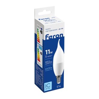 Лампа светодиодная Feron LB-770 Свеча на ветру E14 11W 175-265V 6400K, 25952