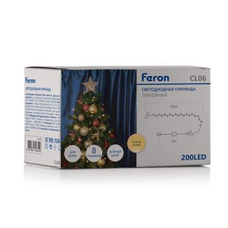 Светодиодная гирлянда Feron CL06 линейная 20м + 3м 230V 3300К, c питанием от сети, контроллером, зеленый шнур, 26779