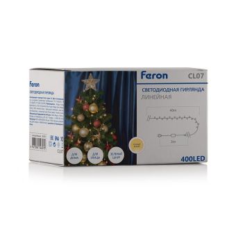 Светодиодная гирлянда Feron CL07 линейная 40м + 3м 230V 2700К, c питанием от сети, контроллером, зеленый шнур, 26781