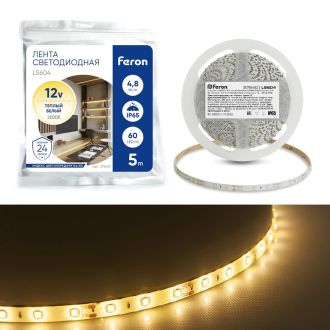Светодиодная LED лента Feron LS604, 60SMD(2835)/m 4.8W/m 12V IP65 5m, 3000К, 27640