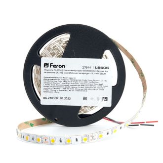 Светодиодная LED лента Feron LS606, 60SMD(5050)/m 14.4W/m 12V 5m 6500К, 27644