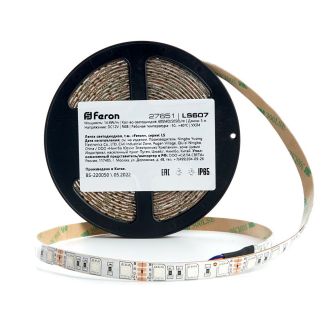 Светодиодная LED лента Feron LS607, 60SMD(5050)/m 14.4W/m 12V IP65 5m RGB, 27651
