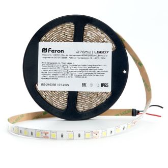 Светодиодная LED лента Feron LS607, 60SMD(5050)/m 14.4W/m 12V IP65 5m 6500К, 27652