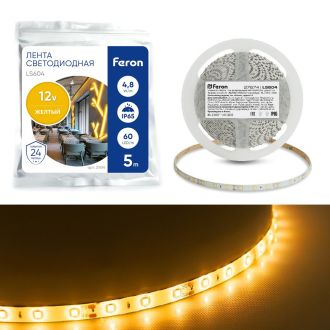 Светодиодная LED лента Feron LS604, 60SMD(2835)/m 4.8W/m 12V IP65 5m желтый, 27674