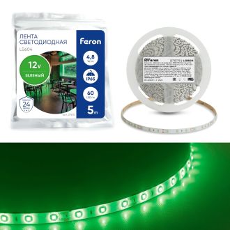 Светодиодная LED лента Feron LS604, 60SMD(2835)/m 4.8W/m 12V IP65 5m зеленый, 27675