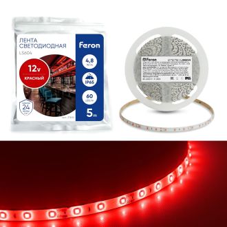 Светодиодная LED лента Feron LS604, 60SMD(2835)/m 4.8W/m 12V IP65 5m красный, 27676