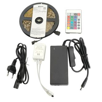 Светодиодная LED лента Feron LS606, 60SMD(5050)/m 14.4W/m 12V 5m RGB c адаптером с вилкой, контроллером с пультом в комплекте, 27706