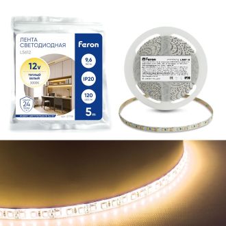Светодиодная LED лента Feron LS612, 120SMD(2835)/m 9.6W/m 12V 5m 3000К, 27730