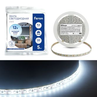 Светодиодная LED лента Feron LS613, 120SMD(2835)/m 9.6W/m 12V 5m 6500К, 27731