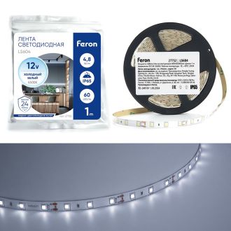 Светодиодная LED лента Feron LS604, 60SMD(2835)/m 4.8W/m 12V 1m 6500К, 27752
