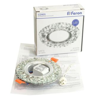 Светильник встраиваемый с белой LED подсветкой Feron CD905 потолочный MR16 G5.3 белый, 28848