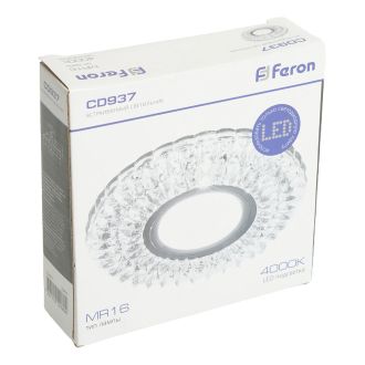 Светильник встраиваемый с белой LED подсветкой Feron CD937 потолочный MR16 G5.3 прозрачный, 29470