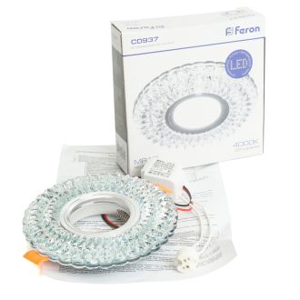Светильник встраиваемый с белой LED подсветкой Feron CD937 потолочный MR16 G5.3 прозрачный, 29470