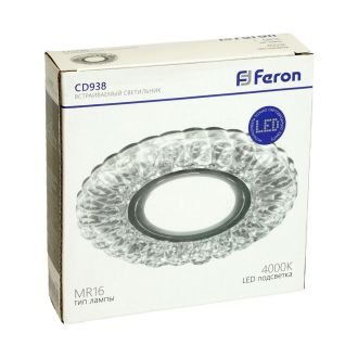 Светильник встраиваемый с белой LED подсветкой Feron CD938 потолочный MR16 G5.3 прозрачный, 29471