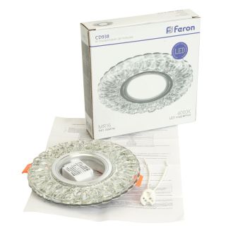 Светильник встраиваемый с белой LED подсветкой Feron CD938 потолочный MR16 G5.3 прозрачный, 29471
