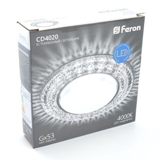Светильник встраиваемый с белой LED подсветкой Feron CD4020 потолочный GX53 без лампы прозрачный, 29473