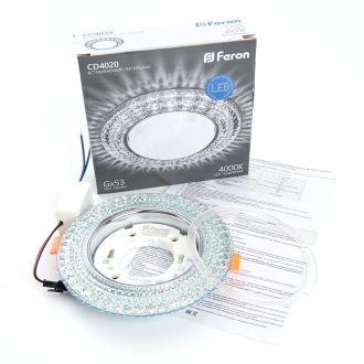 Светильник встраиваемый с белой LED подсветкой Feron CD4020 потолочный GX53 без лампы прозрачный, 29473