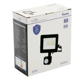 Светодиодный прожектор Feron с датчиком LL-906 IP65 20W 6400K, 29556