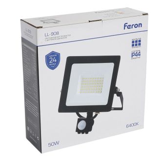 Светодиодный прожектор Feron с датчиком LL-908 IP65 50W 6400K, 29558