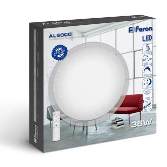 Светодиодный управляемый светильник накладной Feron AL5000 STARLIGHT тарелка 36W 3000К-6500K белый с кантом, 29633