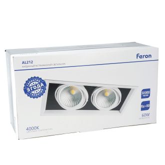 Светодиодный светильник Feron AL212 карданный 2x30W 4000K 35 градусов, белый, 29780
