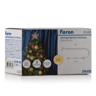 Светодиодная гирлянда Feron CL02 линейная 2м +1.5м 230V 2700K c питанием от сети, контроллером, зеленый шнур, 32283