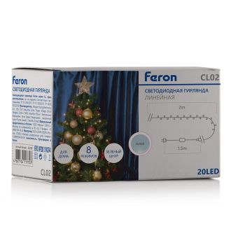 Светодиодная гирлянда Feron CL02 линейная 2м +1.5м 230V 5000K c питанием от сети, контроллером, зеленый шнур, 32284