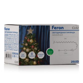Светодиодная гирлянда Feron CL02 линейная 2м +1.5м 230V зеленый, c питанием от сети, контролерром, зеленый шнур, 32285