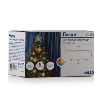Светодиодная гирлянда Feron CL03 линейная 4м +1.5м 230V мультиколор, c питанием от сети, контроллером, зеленый шнур, 32289