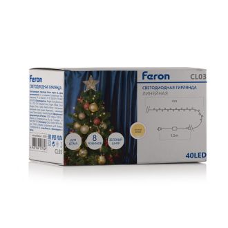 Светодиодная гирлянда Feron CL03 линейная 4м +1.5м 230V 2700K, c питанием от сети, контроллером, зеленый шнур, 32290