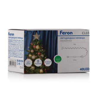 Светодиодная гирлянда Feron CL03 линейная 4м +1.5м 230V зеленый, c питанием от сети, контроллером, зеленый шнур, 32292
