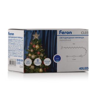 Светодиодная гирлянда Feron CL03 линейная 4м +1.5м 230V синий, c питанием от сети, контроллером, зеленый шнур, 32293