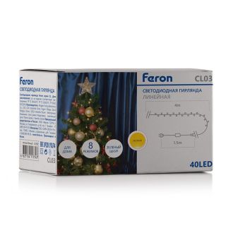 Светодиодная гирлянда Feron CL03 линейная 230V желтый c питанием от сети, контроллером, зеленый шнур, 32295