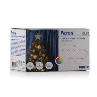 Светодиодная гирлянда Feron CL05 линейная 10м +3м 230V мультиколор, c питанием от сети, контроллером, зеленый шнур, 32303