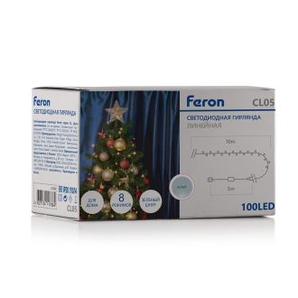 Светодиодная гирлянда Feron CL05 линейная 10м +3м 230V 5000K, c питанием от сети, зеленый шнур, 32305