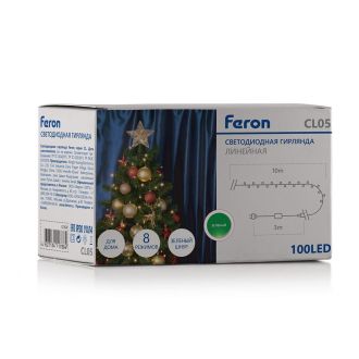 Светодиодная гирлянда Feron CL05 линейная 10м +3м 230V зеленый, c питанием от сети, контроллером, зеленый шнур, 32306